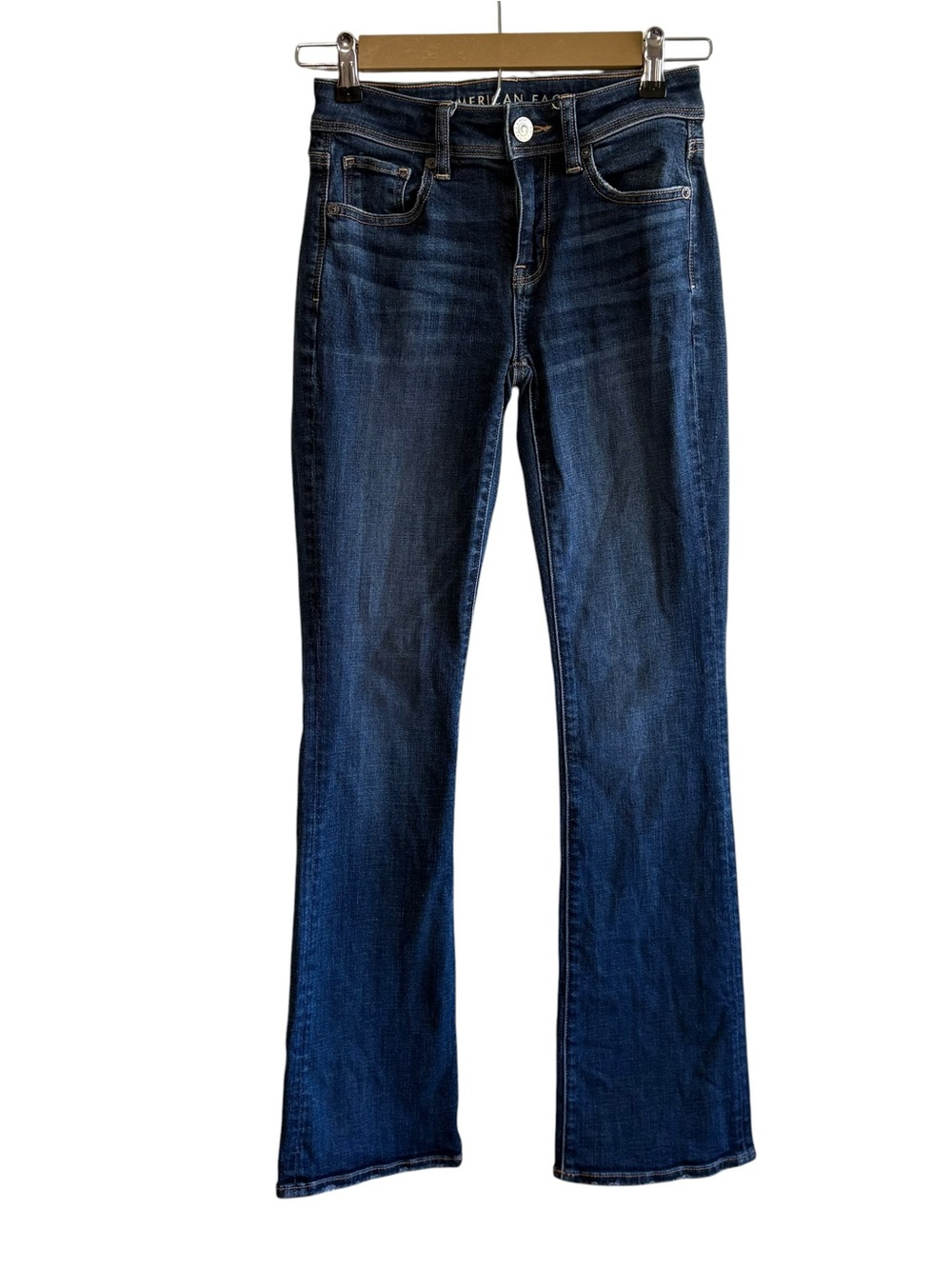 American Eagle Size 00 Kick Boot Dark Wash Bootcut Jeans Western Preppy Denim